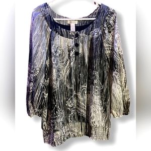 Dressbarn Detailed Black/Grey/White Blouse With Buttons, Size 18/20